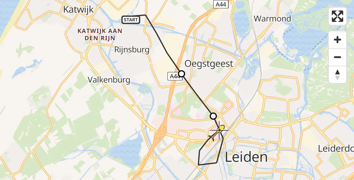 Routekaart van de vlucht: Lifeliner 1 naar Leiden, Sigebertplantsoen