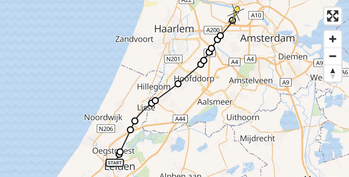 Routekaart van de vlucht: Lifeliner 1 naar Amsterdam Heliport, Oegstgeesterweg