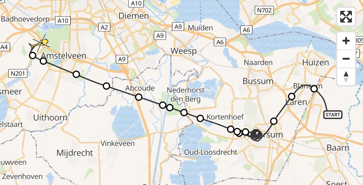 Routekaart van de vlucht: Politieheli naar Schiphol, Meentweg