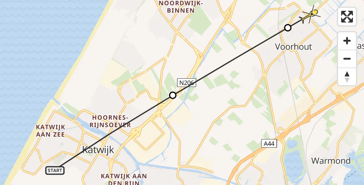 Routekaart van de vlucht: Politiehelikopter naar Voorhout, Van Lierestraat