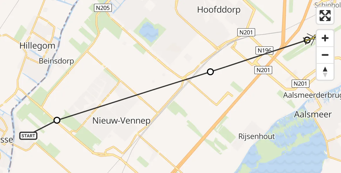 Routekaart van de vlucht: Politiehelikopter naar Schiphol, Leimuiderweg