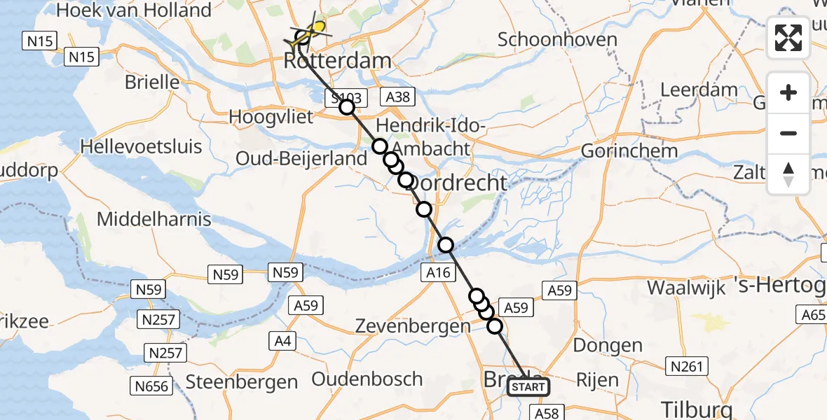 Routekaart van de vlucht: Lifeliner 2 naar Rotterdam The Hague Airport, Brabantplein