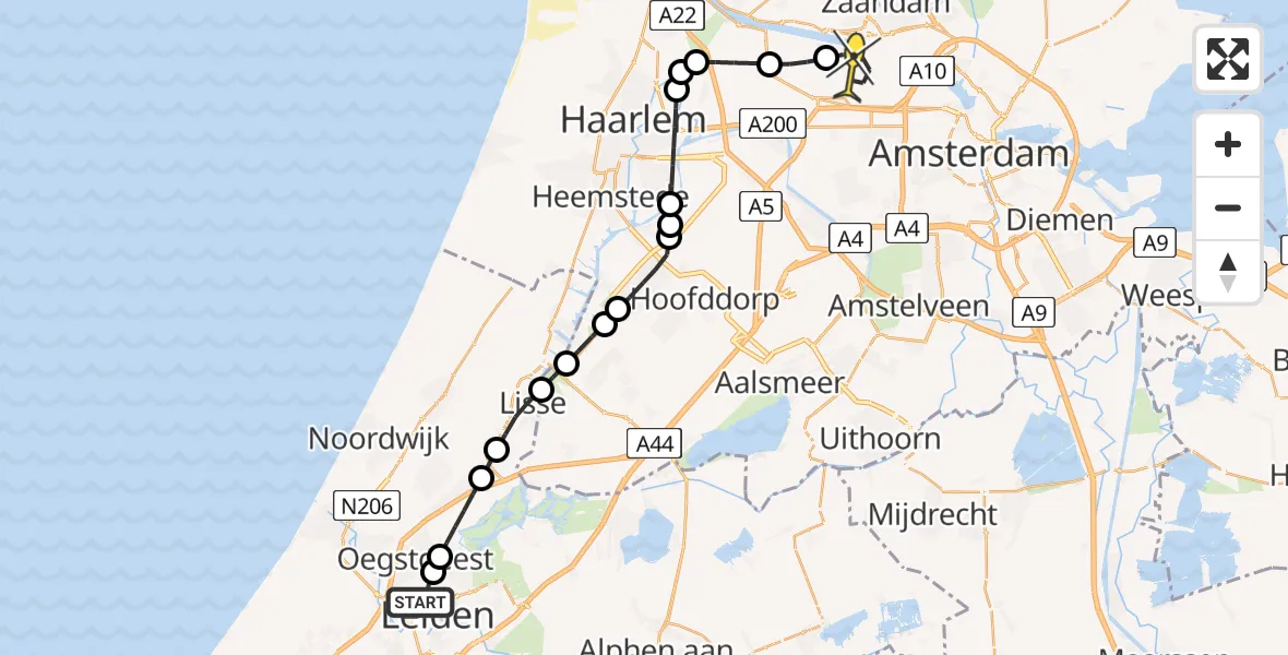 Routekaart van de vlucht: Lifeliner 1 naar Amsterdam Heliport, Zweilandlaan