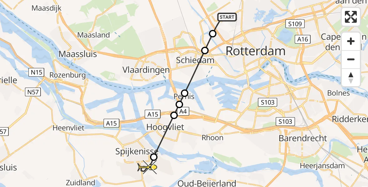 Routekaart van de vlucht: Lifeliner 2 naar Spijkenisse, Zestienhovensekade