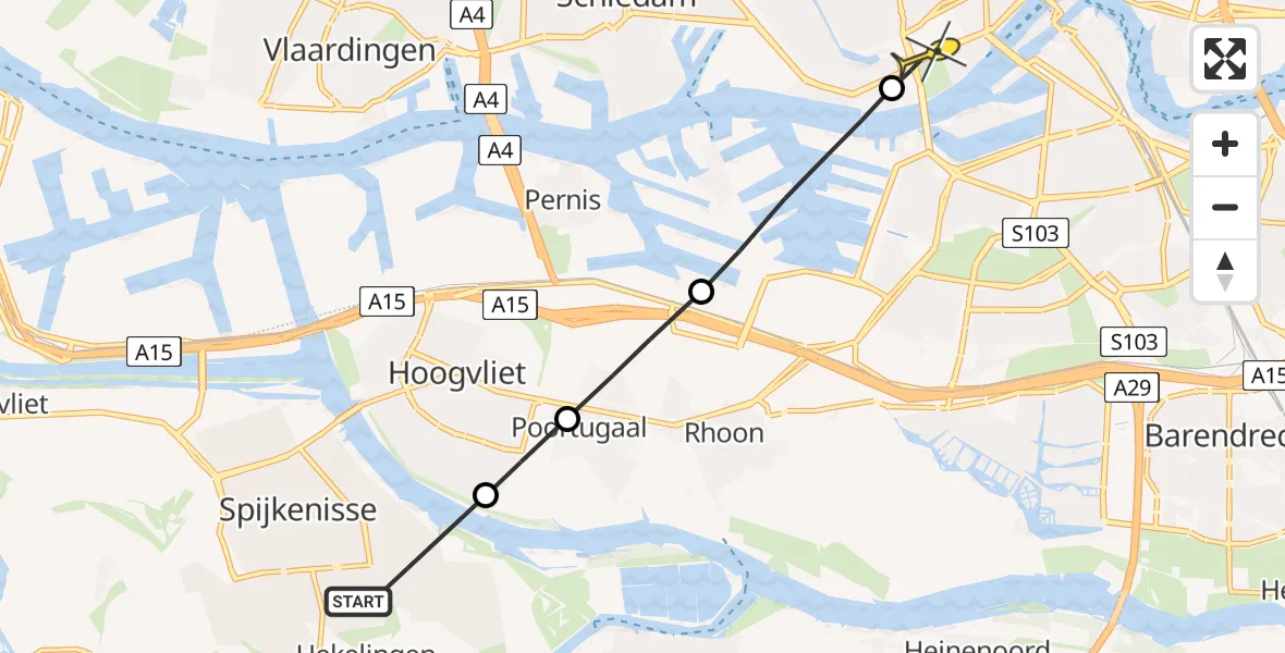 Routekaart van de vlucht: Lifeliner 2 naar Erasmus MC, Prikkorf