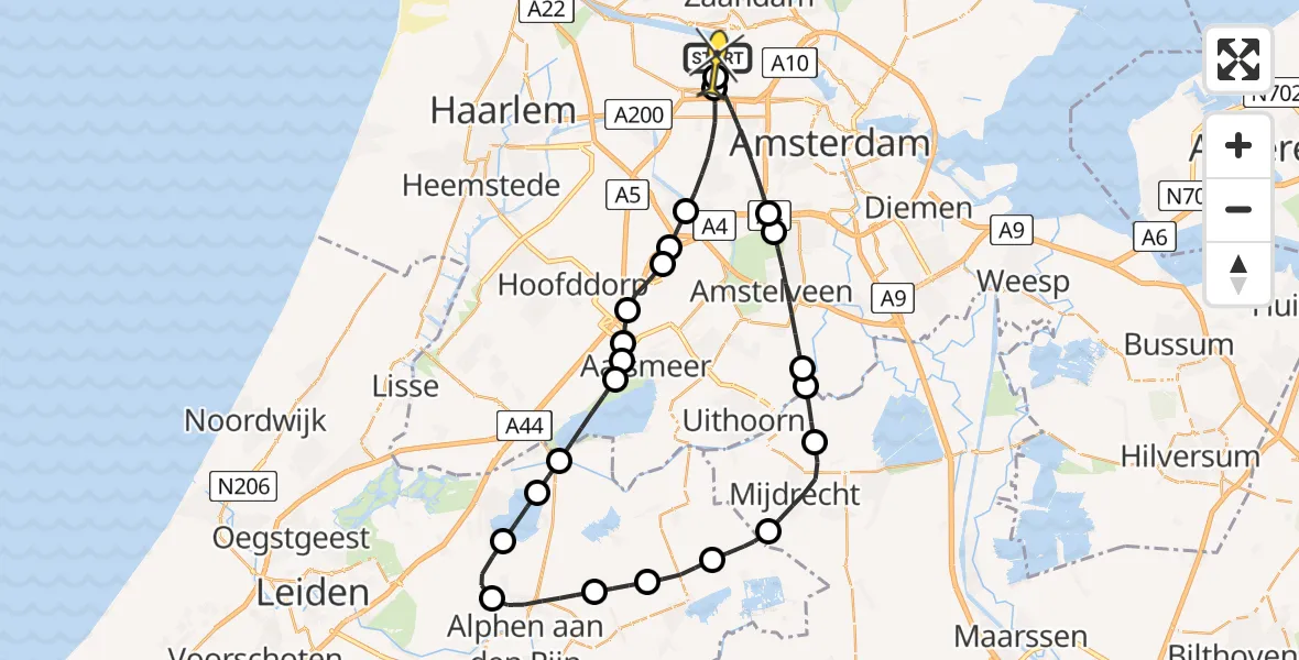Vluchtroute Traumahelikopter van Amsterdam Heliport naar Amsterdam Heliport