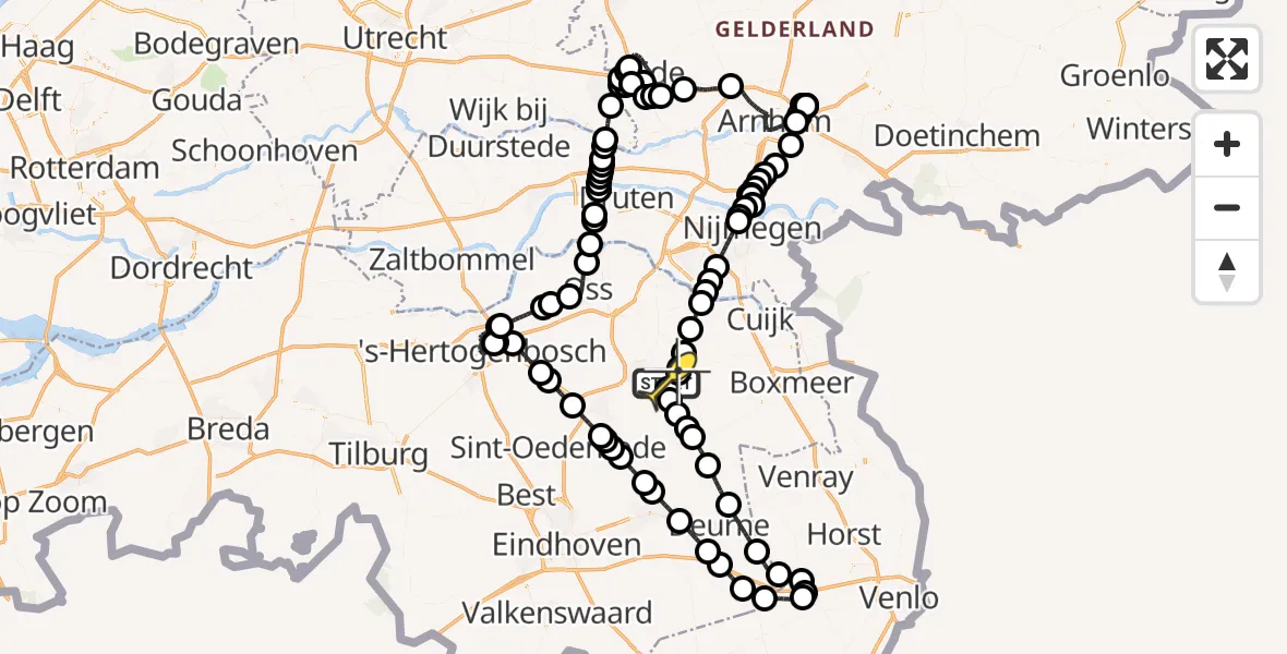 Routekaart van de vlucht: Politieheli naar Vliegbasis Volkel, Oosterheidestraat