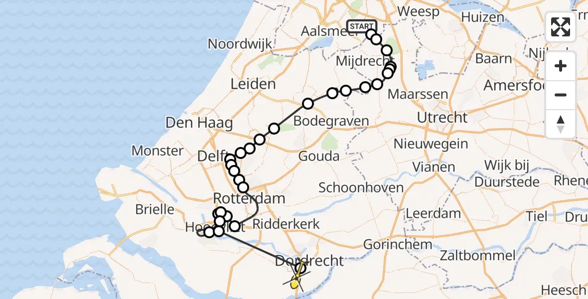 Routekaart van de vlucht: Politieheli naar Dordrecht, Ringdijk BP