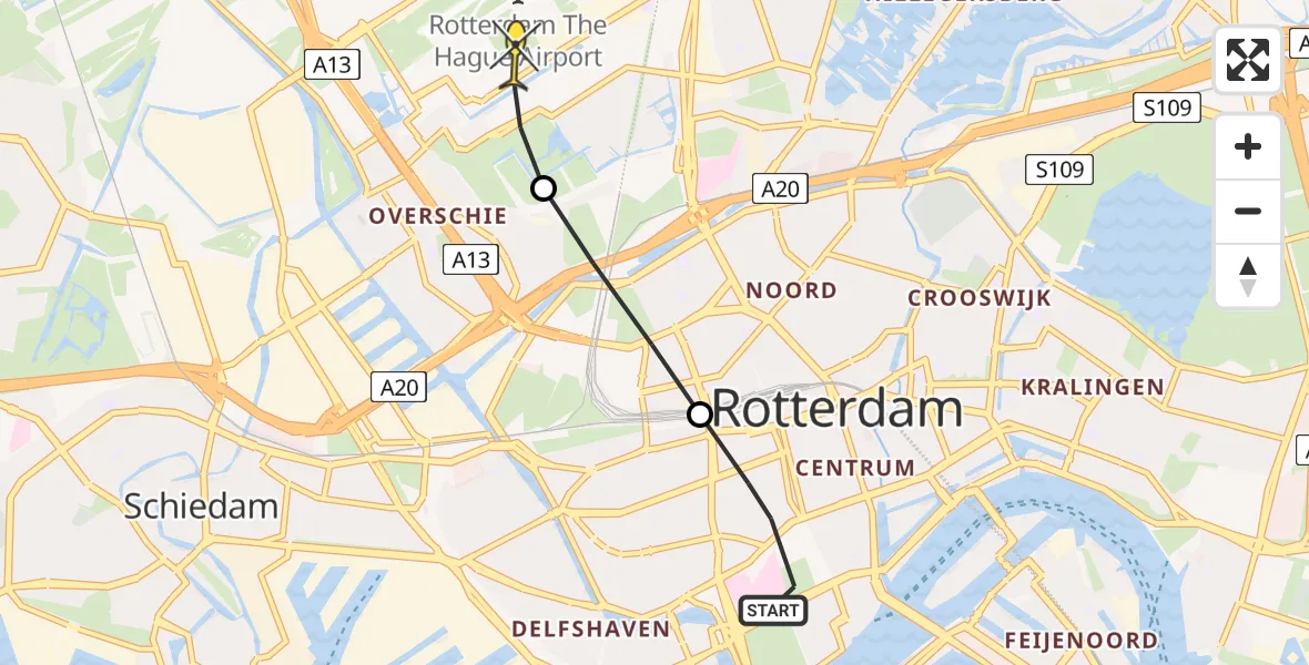 Routekaart van de vlucht: Lifeliner 2 naar Rotterdam The Hague Airport, Josephstraat