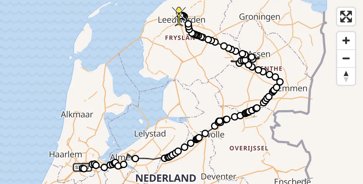 Routekaart van de vlucht: Politieheli naar Vliegbasis Leeuwarden, Van Weerden-Poelmanweg