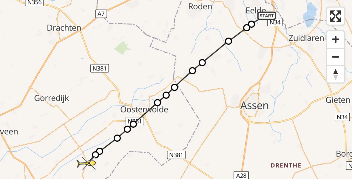 Routekaart van de vlucht: Lifeliner 4 naar Zandhuizen, Lugtenbergerweg