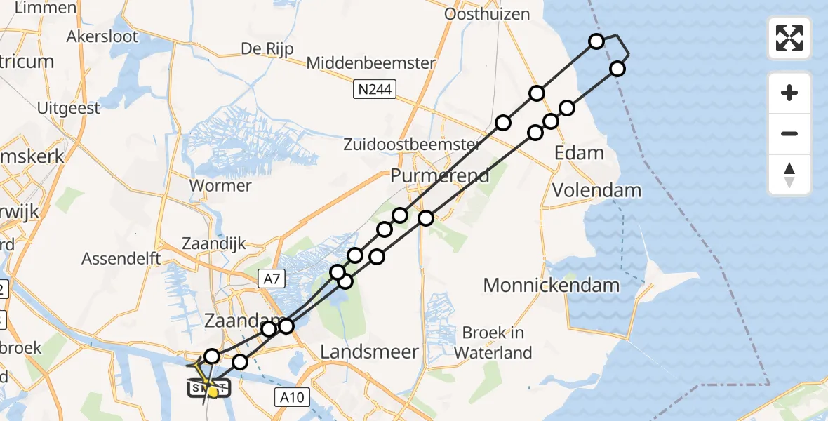 Routekaart van de vlucht: Lifeliner 1 naar Amsterdam Heliport, Symon Spiersweg