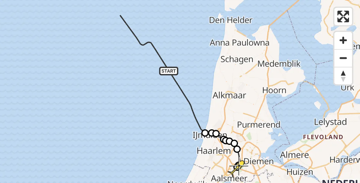 Routekaart van de vlucht: Politieheli naar Schiphol, Hornweg