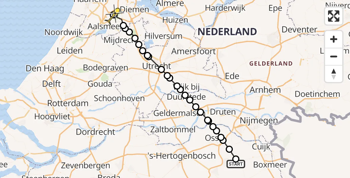 Vluchtroute Politiehelikopter van Vliegbasis Volkel naar Schiphol