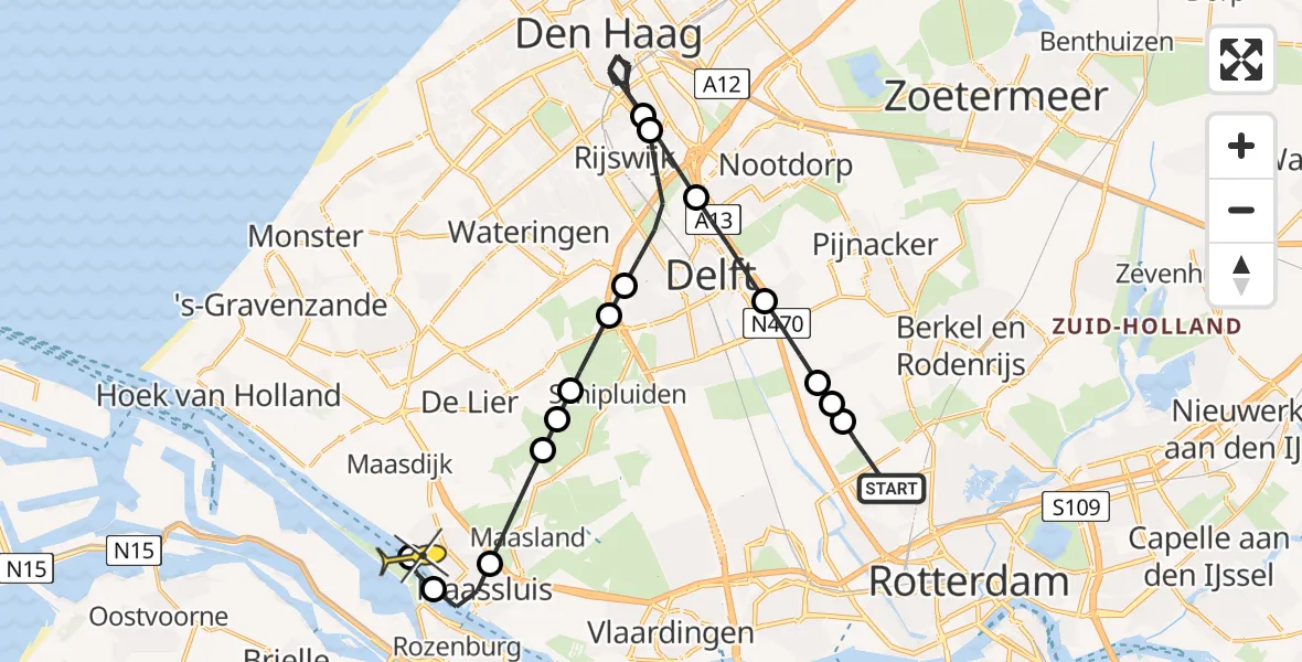 Routekaart van de vlucht: Lifeliner 2 naar Maassluis, Van der Kunstraat