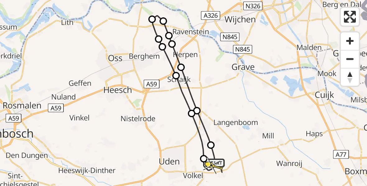 Routekaart van de vlucht: Lifeliner 3 naar Vliegbasis Volkel, Millsebaan