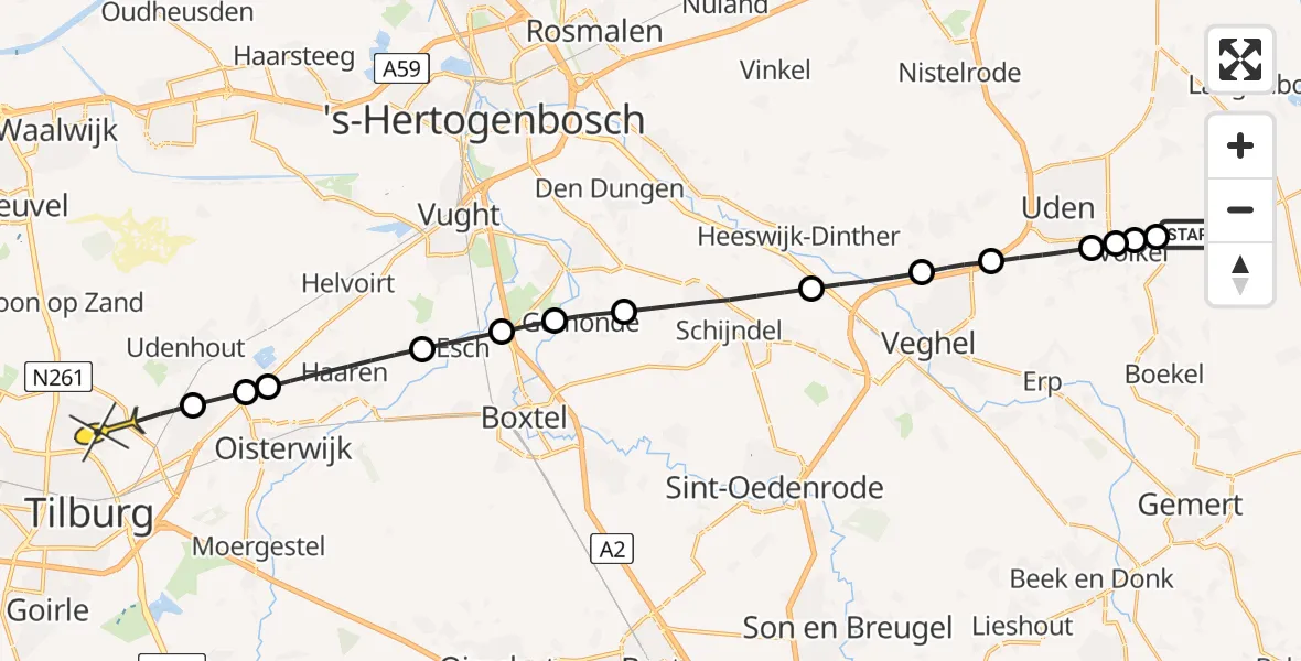 Routekaart van de vlucht: Lifeliner 3 naar Tilburg, Zonnepark Hoogveld Zuid