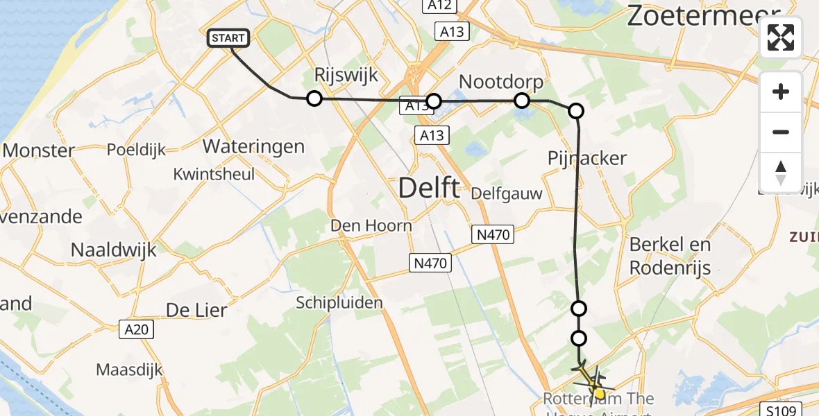 Routekaart van de vlucht: Lifeliner 2 naar Rotterdam The Hague Airport, Bentelostraat
