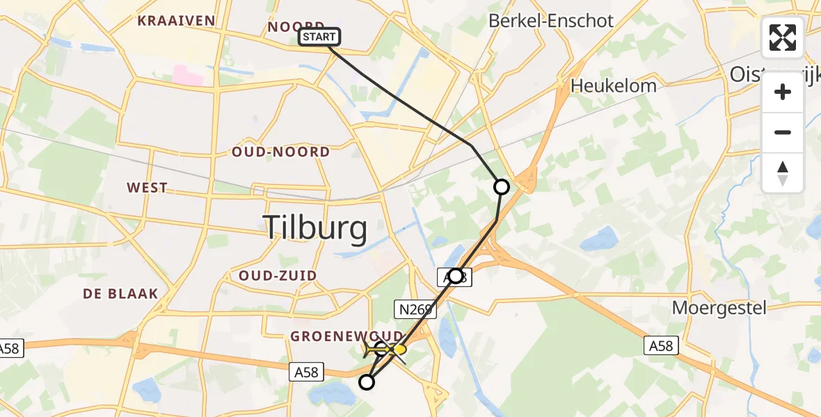 Routekaart van de vlucht: Lifeliner 3 naar Tilburg, Centaurusweg