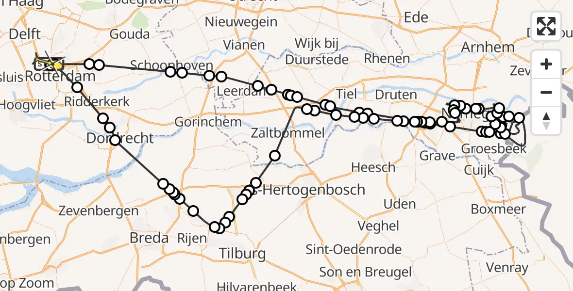 Routekaart van de vlucht: Politiehelikopter naar Rotterdam The Hague Airport, Van Limburg Stirumplein