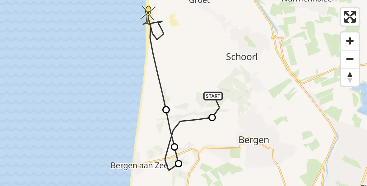 Routekaart van de vlucht: Kustwachthelikopter naar Schoorl, Uilenvangersweg