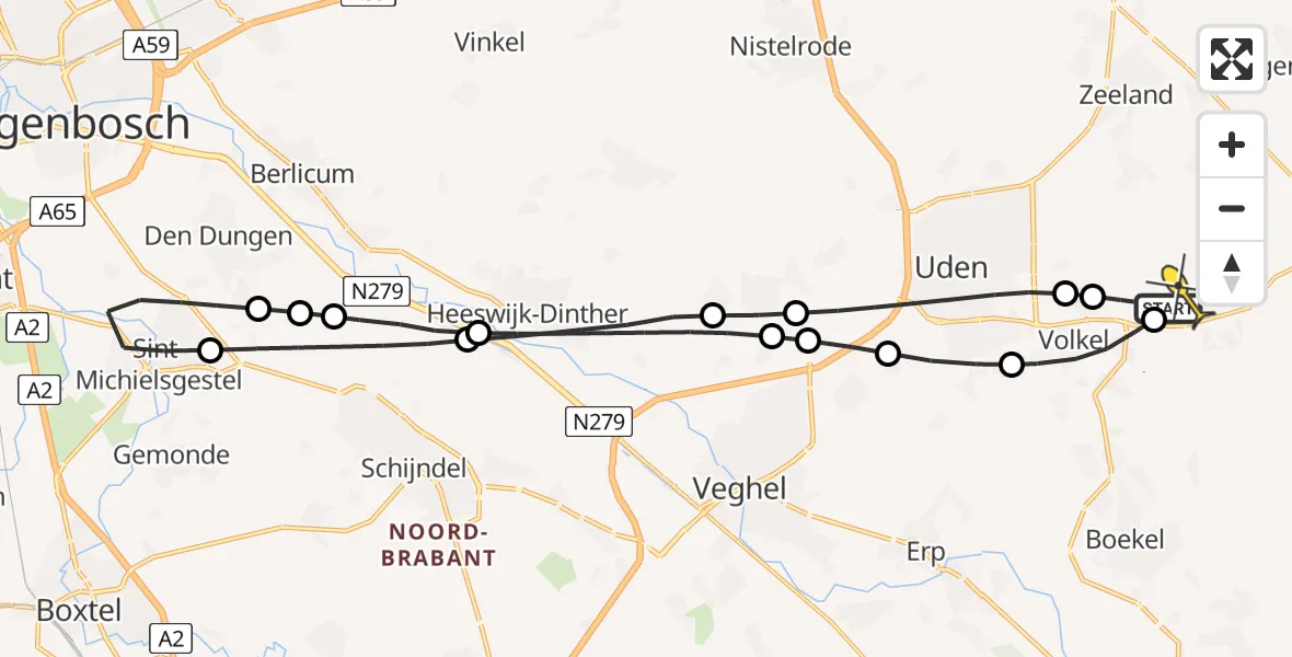 Routekaart van de vlucht: Lifeliner 3 naar Vliegbasis Volkel, Kromstraat
