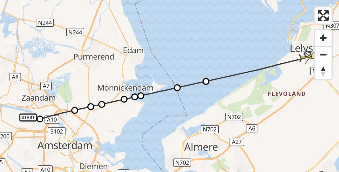 Routekaart van de vlucht: Lifeliner 1 naar Lelystad, Maltaweg