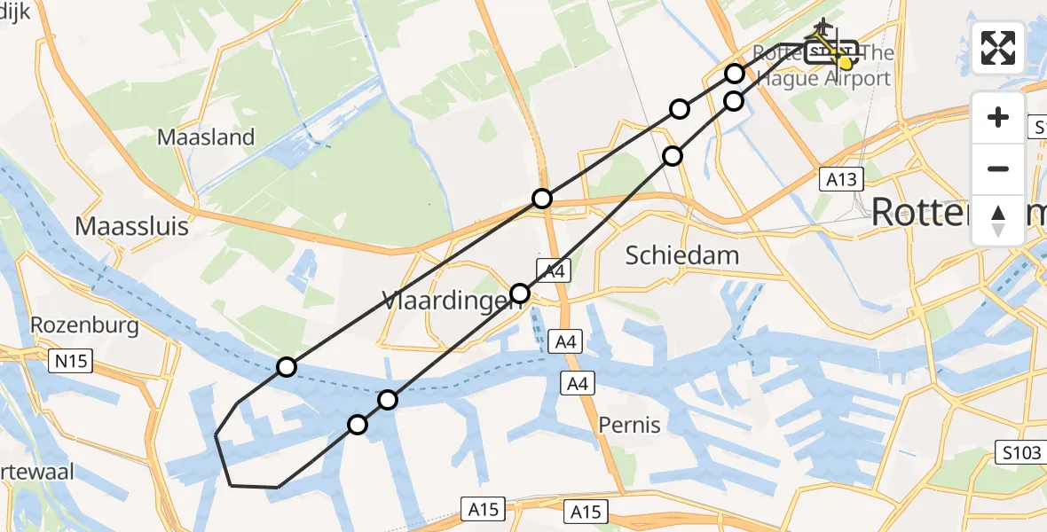 Routekaart van de vlucht: Lifeliner 2 naar Rotterdam The Hague Airport, Vliegveldweg
