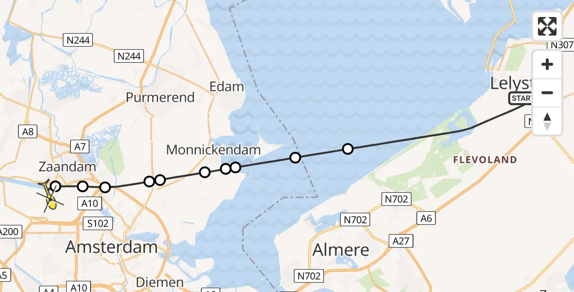 Routekaart van de vlucht: Lifeliner 1 naar Amsterdam Heliport, Mollengang