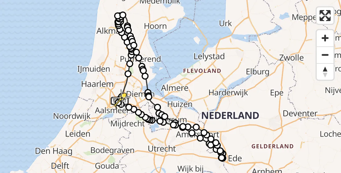 Routekaart van de vlucht: Politieheli naar Schiphol, Nieuwemeerdijk