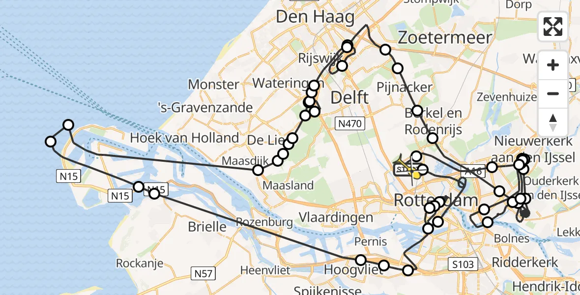 Routekaart van de vlucht: Politiehelikopter naar Rotterdam The Hague Airport, G.K. van Hogendorpweg