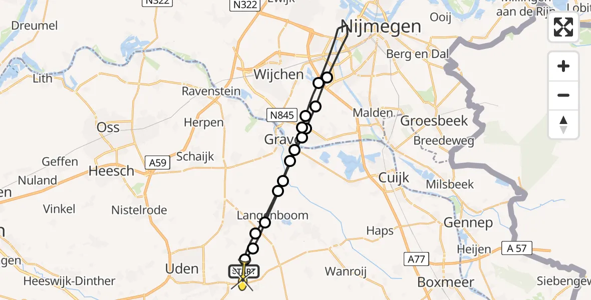 Routekaart van de vlucht: Lifeliner 3 naar Vliegbasis Volkel, Houtvennen