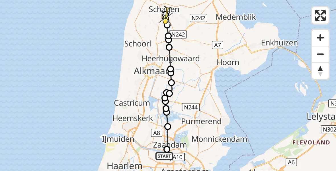 Routekaart van de vlucht: Lifeliner 1 naar Schagen, Capriweg