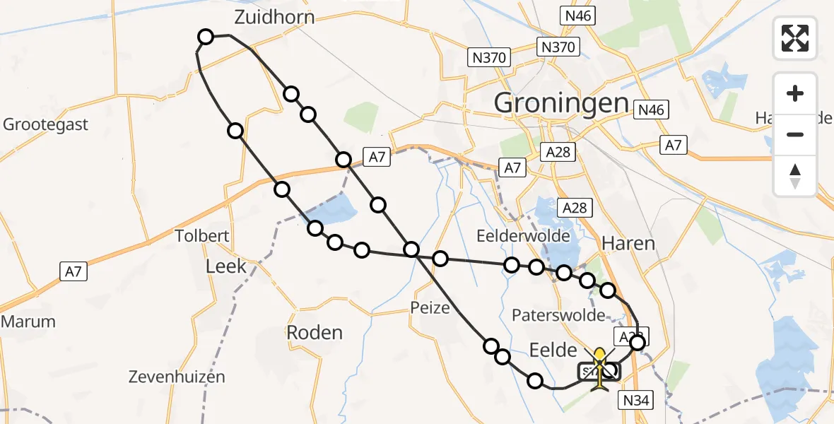 Routekaart van de vlucht: Lifeliner 4 naar Groningen Airport Eelde, Veldkampweg