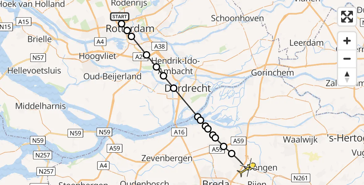 Routekaart van de vlucht: Lifeliner 2 naar Oosterhout, Van der Duijn van Maasdamweg