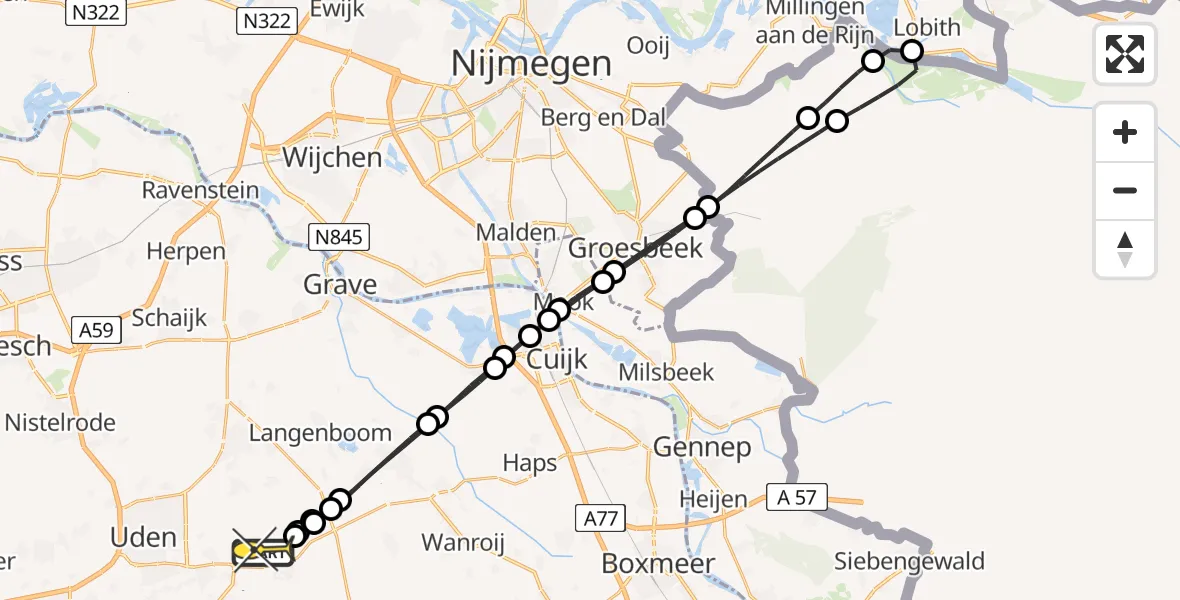 Routekaart van de vlucht: Lifeliner 3 naar Vliegbasis Volkel, Nieuwedijk