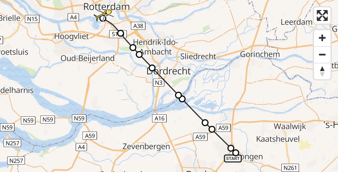 Routekaart van de vlucht: Lifeliner 2 naar Erasmus MC, Middellaan