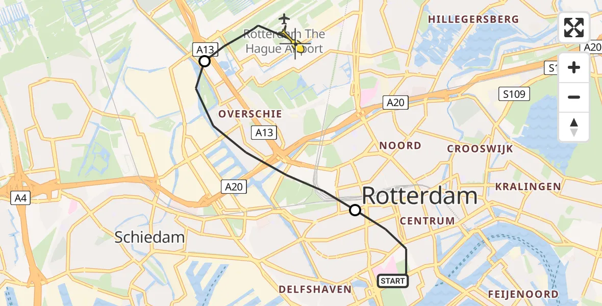 Routekaart van de vlucht: Lifeliner 2 naar Rotterdam The Hague Airport, Sint-Mariastraat
