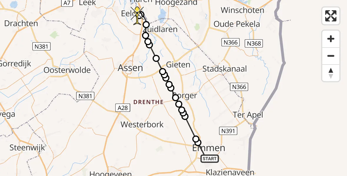 Routekaart van de vlucht: Lifeliner 4 naar Groningen Airport Eelde, Ransuil