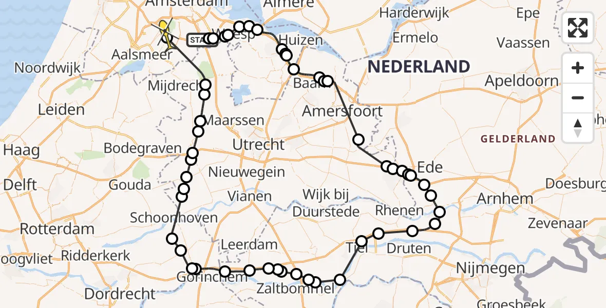 Routekaart van de vlucht: Politieheli naar Amstelveen, Opheusdenhof