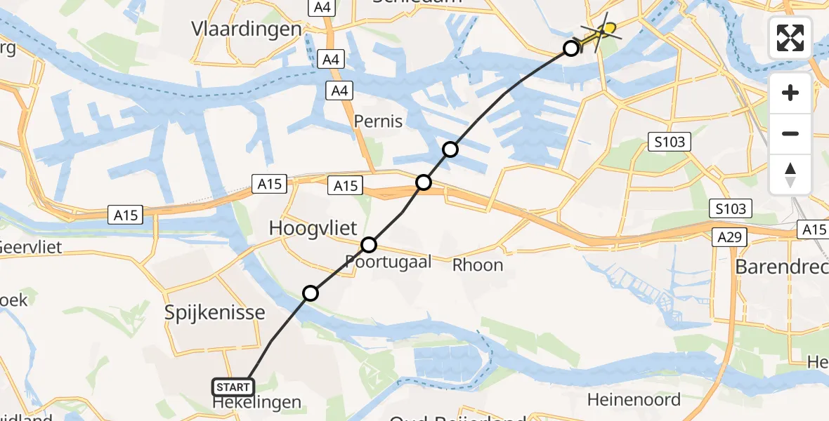 Routekaart van de vlucht: Lifeliner 2 naar Erasmus MC, Thetfordstraat