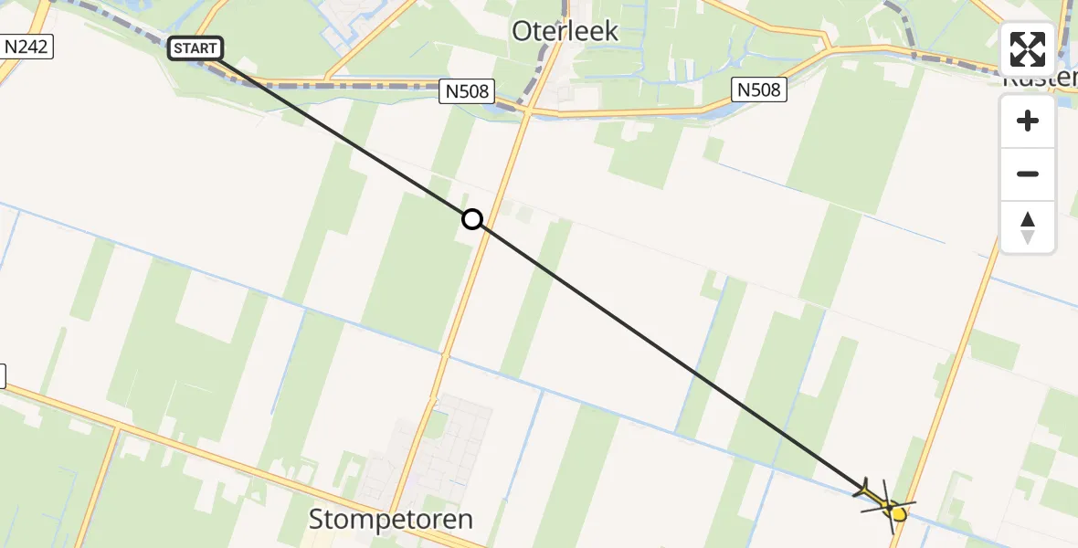 Routekaart van de vlucht: Politiehelikopter naar Stompetoren, Korte Molenweg