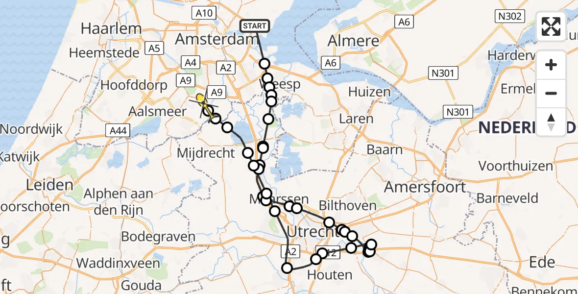 Routekaart van de vlucht: Politieheli naar Amstelveen, Liergouw