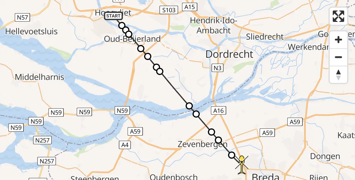 Routekaart van de vlucht: Lifeliner 2 naar Prinsenbeek, Bongweg