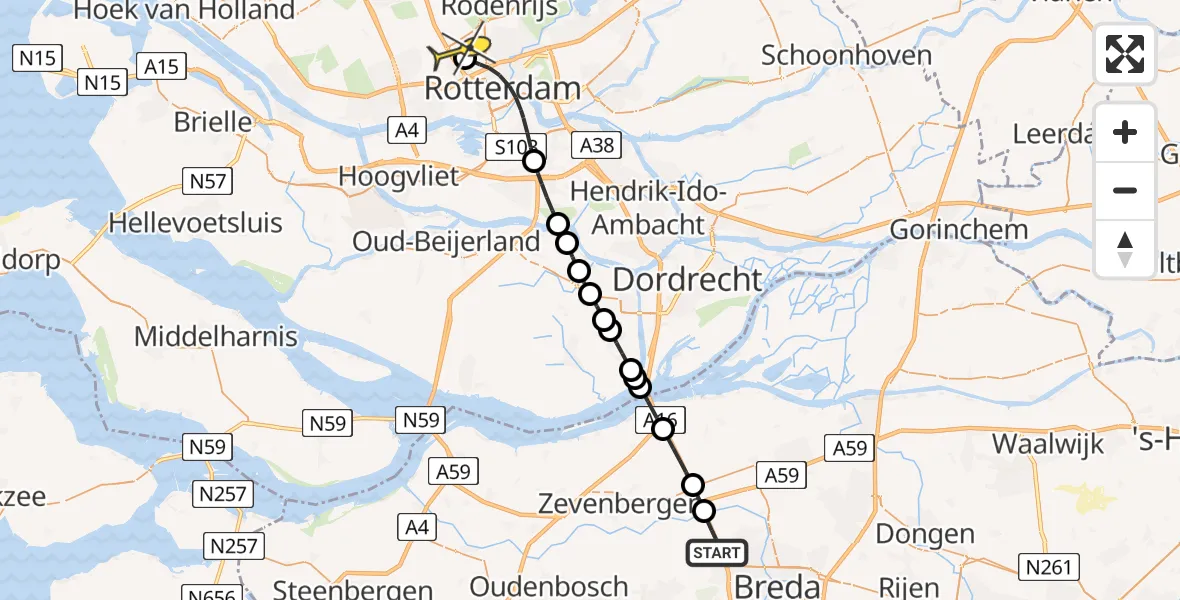 Routekaart van de vlucht: Lifeliner 2 naar Rotterdam The Hague Airport, Nieuwveerweg