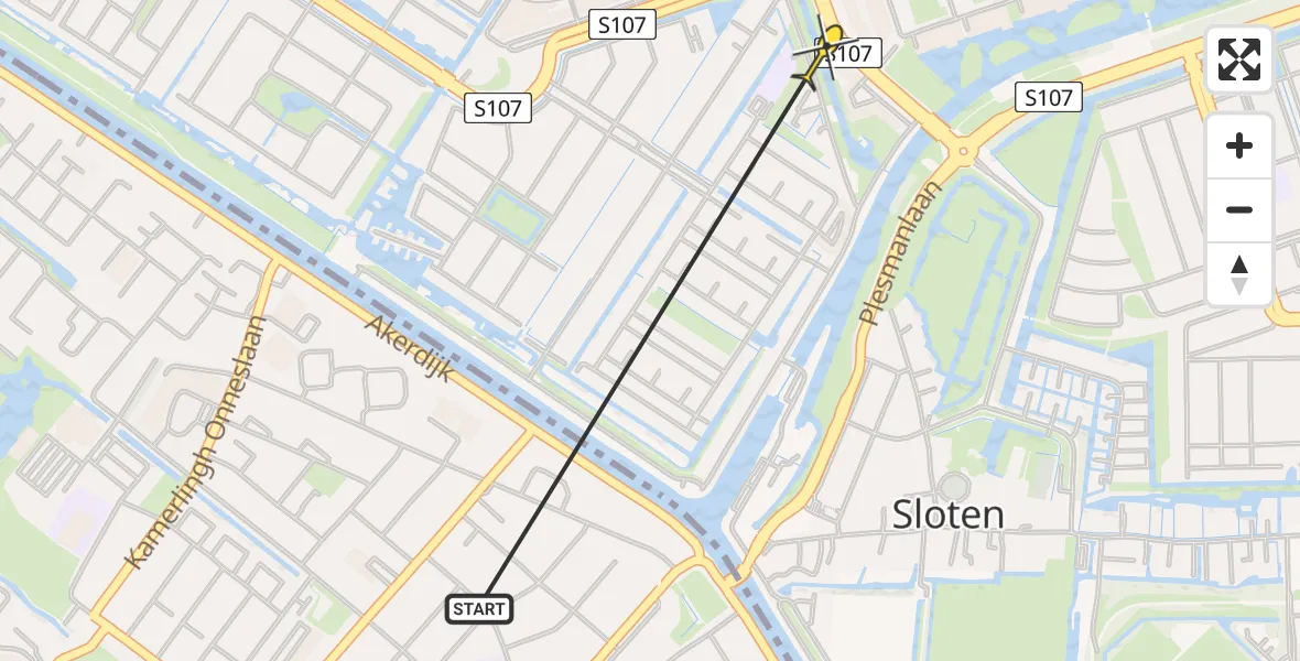 Routekaart van de vlucht: Politiehelikopter naar Amsterdam, Baden Powellweg