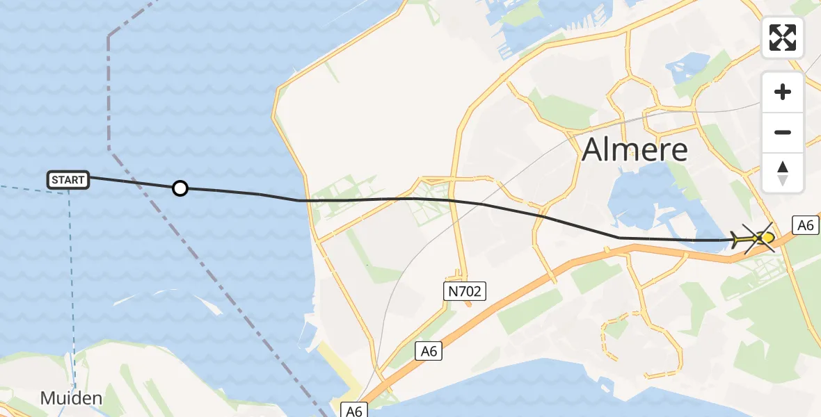 Routekaart van de vlucht: Politieheli naar Almere, IJmeer