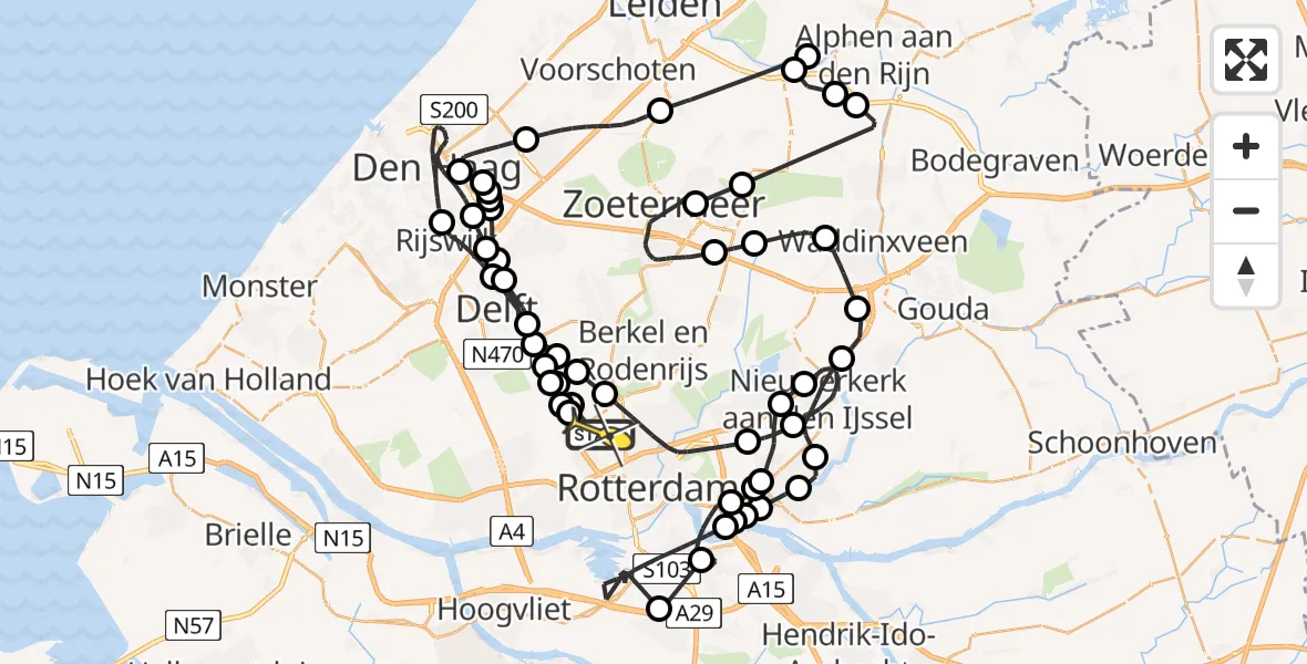 Routekaart van de vlucht: Politiehelikopter naar Rotterdam The Hague Airport, Brandenburgbaan