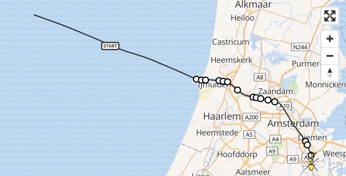 Routekaart van de vlucht: Kustwachthelikopter naar Academisch Medisch Centrum (AMC), Helipad
