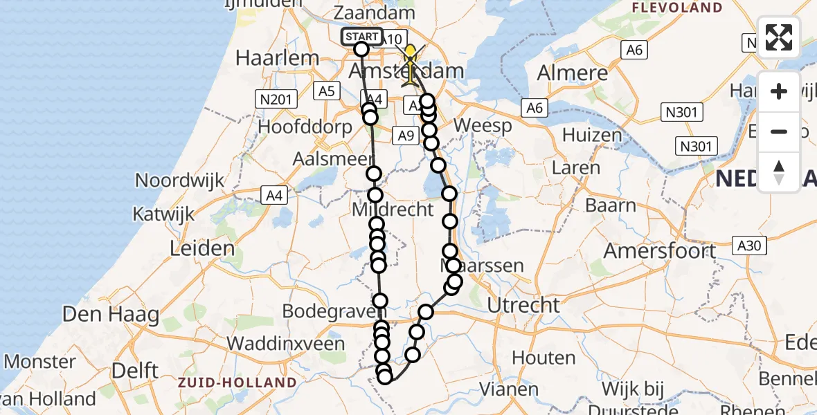 Routekaart van de vlucht: Lifeliner 1 naar Amsterdam, Westpoort